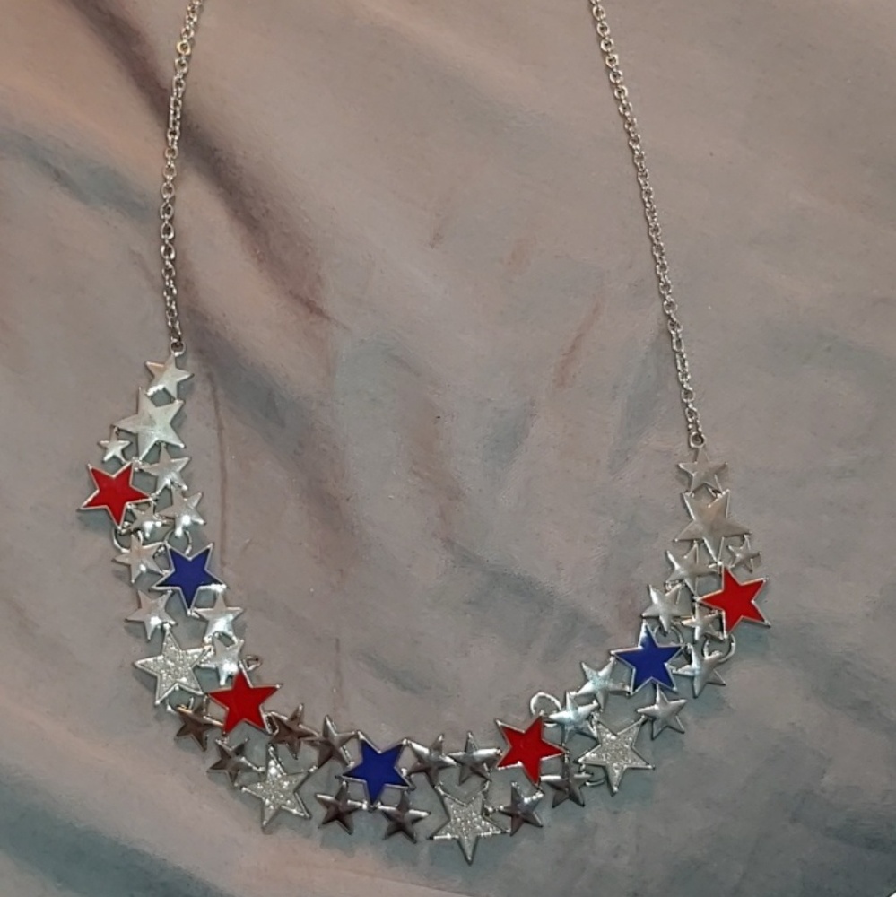NWT Red white and blue star necklace